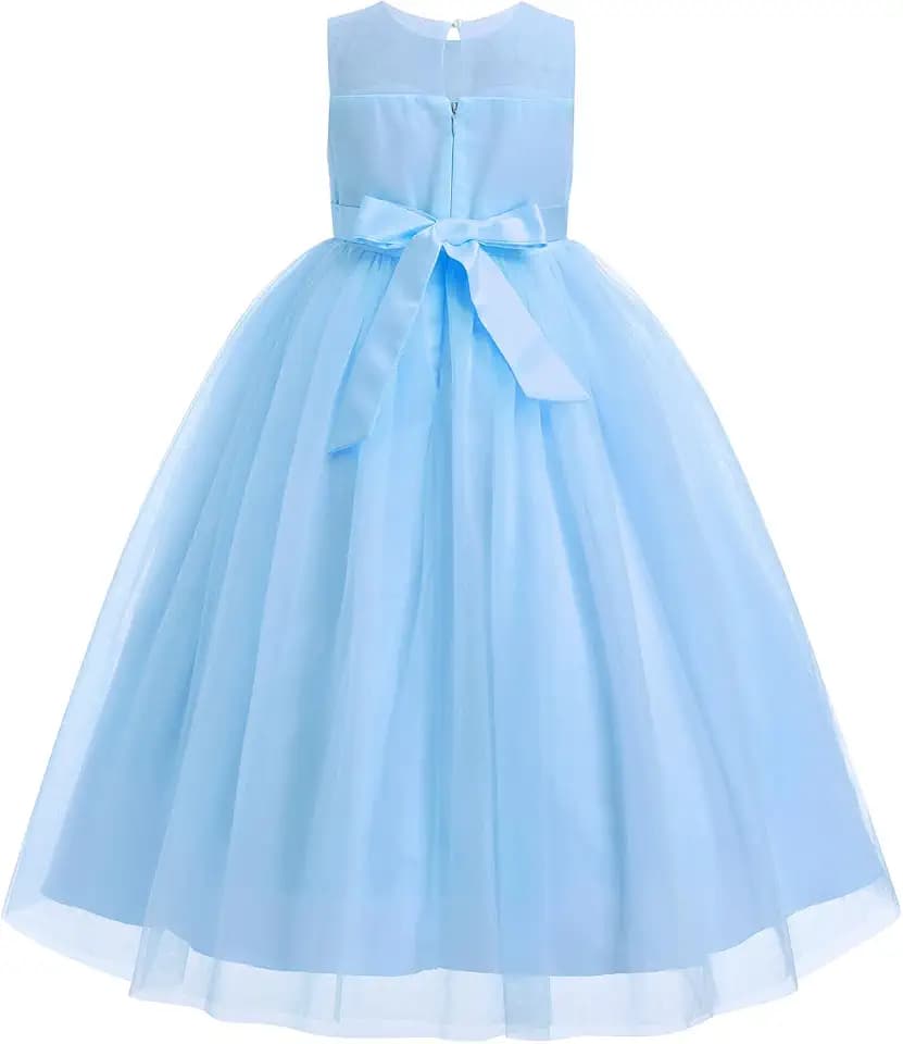 IWEMEK Kleid für kleine Mädchen, Tüll, rückenfrei, lang, Ball, ohne Puffärmel, Prinzessin, Abendkleid, Hochzeit, Brautjungfer, Taufe, Party, Geburtstag