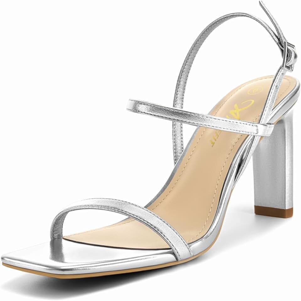 Athlefit Women's Strappy High Block Heels Square Toe Wedding Heeled Sandals