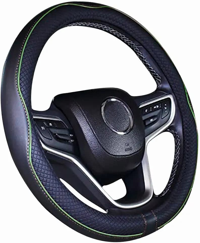 Mayco Bell Universal Standard Size Steering Wheel Cover Anti-Slip,Safety,Soft,Breathable,Durable,Full Surround,Comfortable Grip Microfiber Leather (14.5-15 inch, Green)