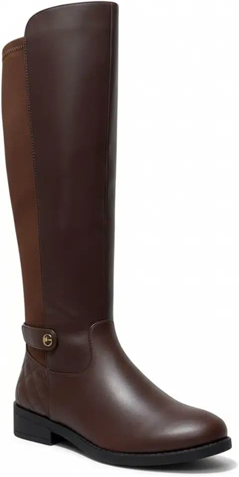 ABSOLEX Women Round Toe Knee High with Elastic Gore Low Heel Riding Boots, Fall Winter Tall Boots