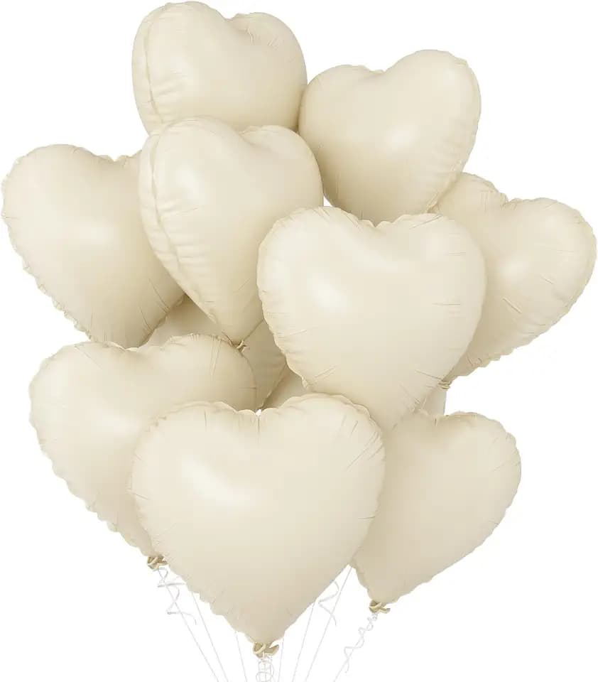 White Heart Balloons,10Pcs 18Inch Cream White Foil Heart Shaped Balloons