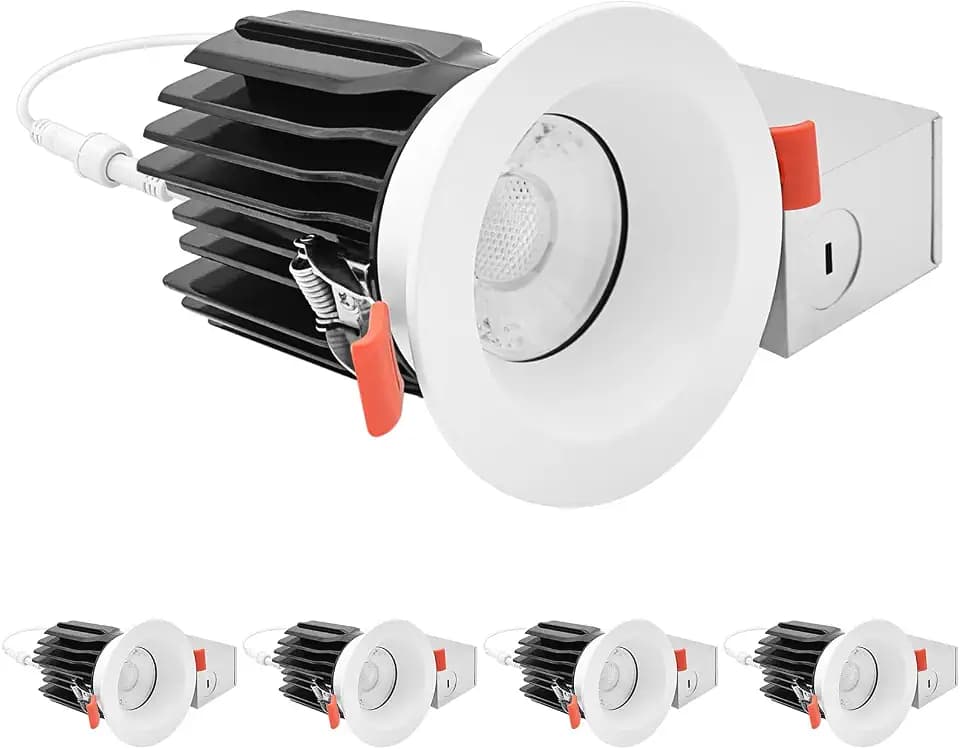 LUXRITE 3 Inch LED Regressed Canless Spotlight + Round White Interchangeable Trim, 5CCT 2700K-5000K, Twist N' Lock, Recessed Lighting, 15W, 1250LM, CRI90, Dimmable, 38° Beam, IC & Wet Rated (4 Pack)