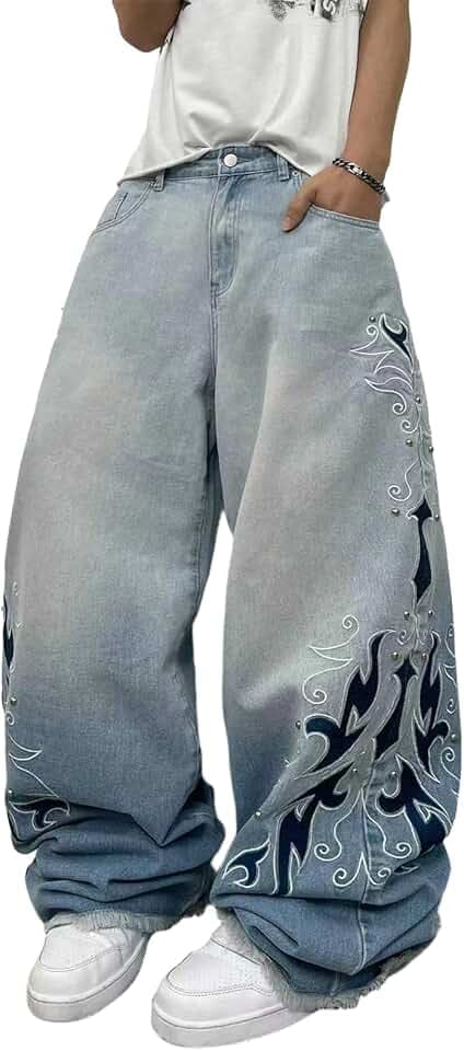 Baggy-Jeans für Herren mit bestickten Taschen Baggy Hose