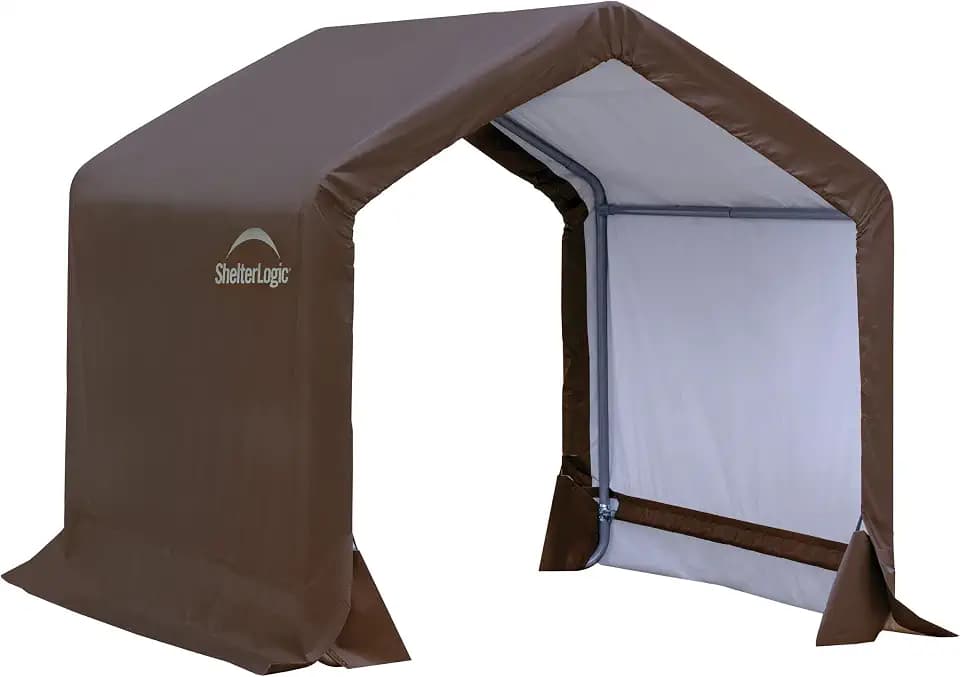 ShelterLogic 6' x 6' x 6' Agricultural 3-in-1 Run-in Loafing Shed Animal Shelter with Waterproof Cover, Brown