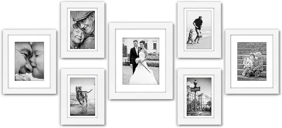 Americanflat 7er Pack Bilderrahmen Set verschiedene Größen Weiß - Enthält einen 28x36 cm, zwei 20x25 cm & vier bilderrahmen 13x18 cm - Fotorahmen für Mehrere Fotos mit Bruchsicherem Glas