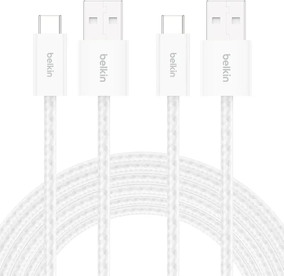 Belkin USB A to USB C 15W Braided Cable 2 Pack, 9.9ft iPhone Charger Cord