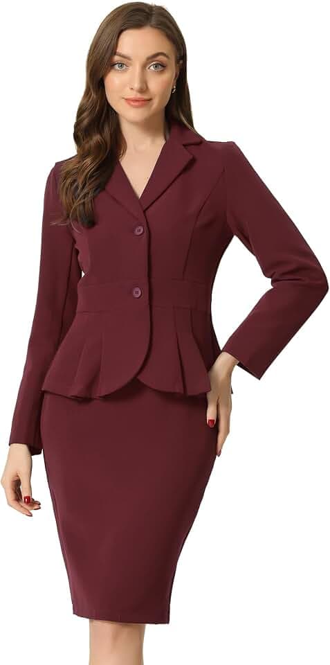 Allegra K Skirt Suit Sets for Women's 2 Piece Formal Office Notched Lapel Peplum Jacket Blazer Pencil Skirts Set