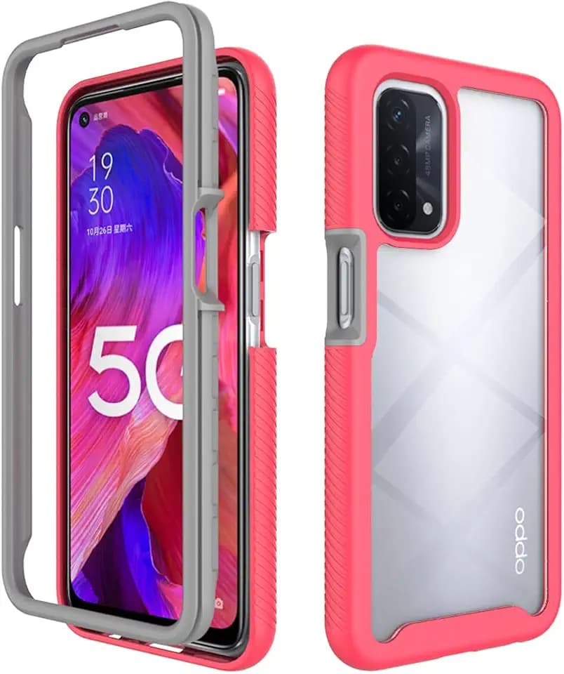 Hülle für Oppo A74 5G | A54 5G, PC Transparente Back Cover TPU Robust Bumper Case Outdoor Handyhülle Weiche Rubber Stoßfest Kratzfeste Schutzhülle. Rosa