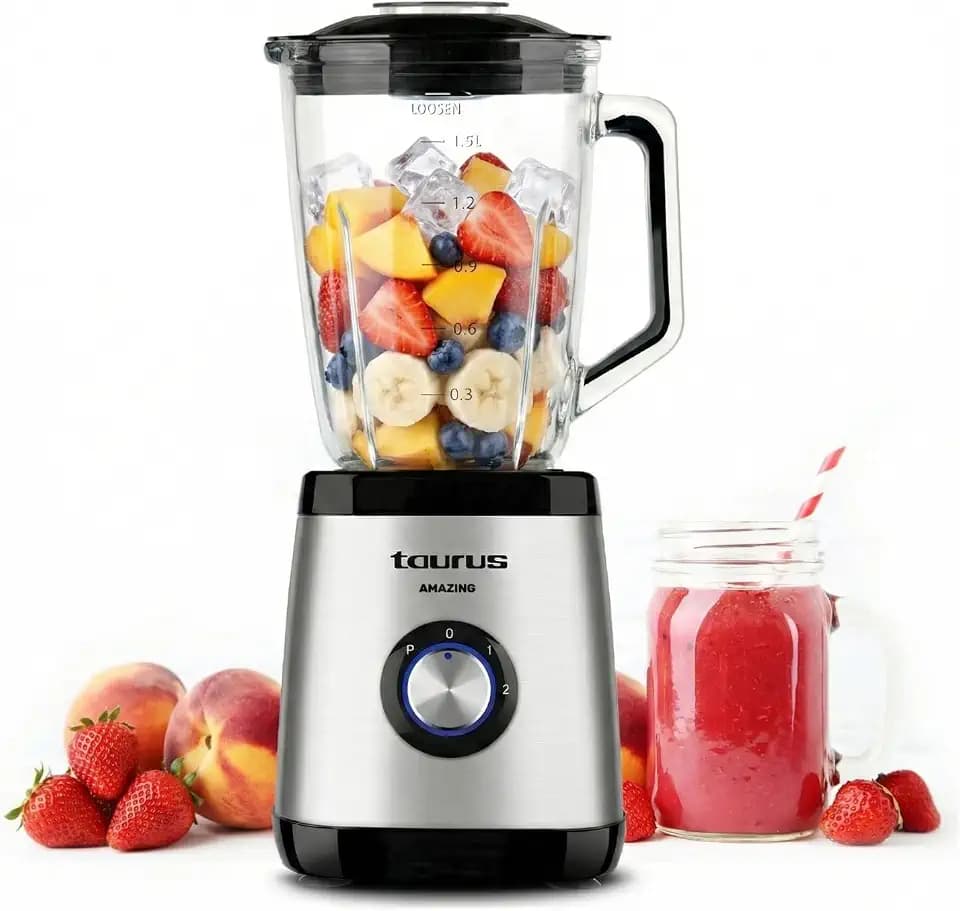 Taurus Amazing – Standmixer 1500 W, Glas 1,5 l, Eiszerkleinerer | 2 Geschwindigkeiten, herausnehmbare Klingen mit 4 Schneiden aus Edelstahl