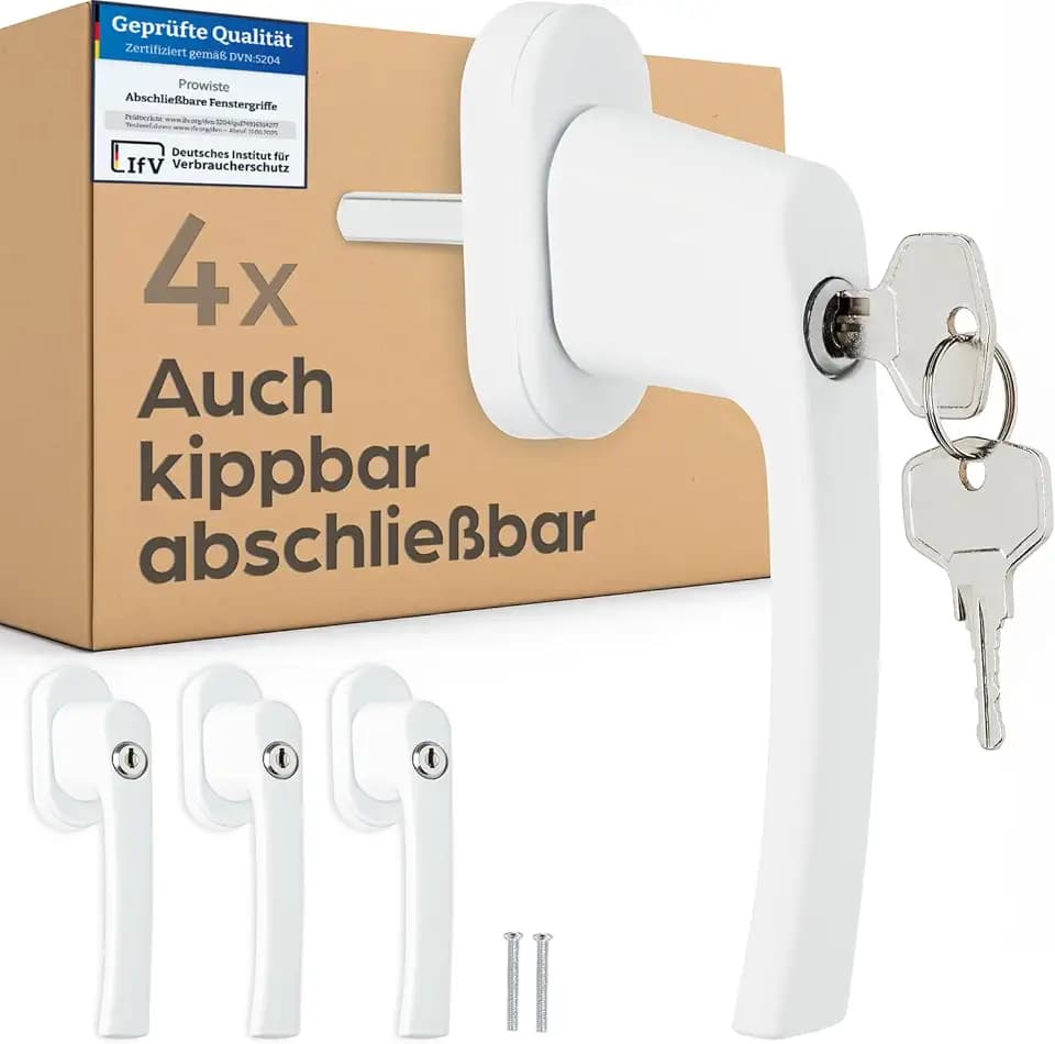 Prowiste 4er Set Fenstergriffe Abschließbar – Fenstergriff mit Schloss