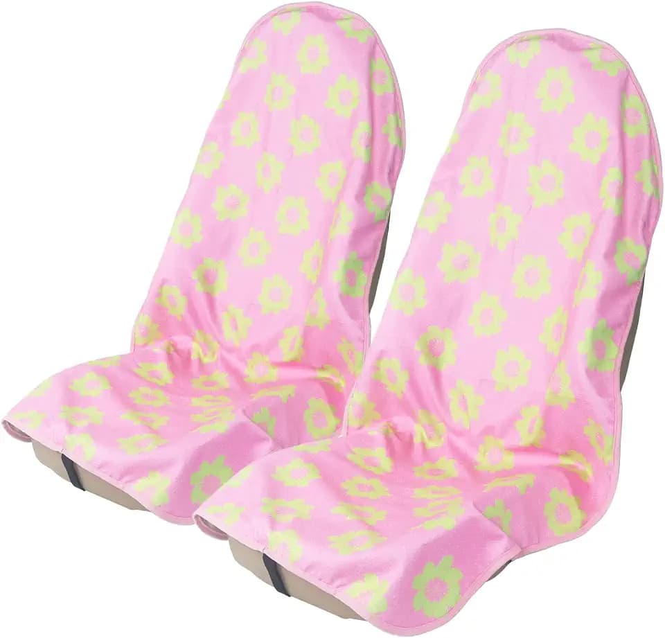 Sweat Towel Car Seat Cover Protector Front Seats for Gym Workout, Running, Swimming, Beach and Hiking, Waterproof Universal Seat Cover for Car, Trucks, Van & SUV (2, Pink Flower, Front)