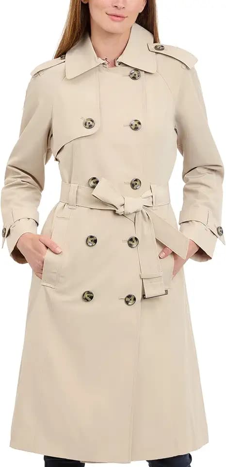 LONDON FOG womens Double-Breasted Long Trench Coat with Belt
