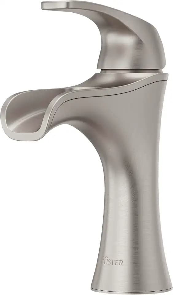 Pfister Jaida Single Handle Waterfall Bathroom Sink Faucet 3 Hole with Spot Defense Brushed Nickel Finish and Push & Seal Drain for Vanity Installation LF042JDGS