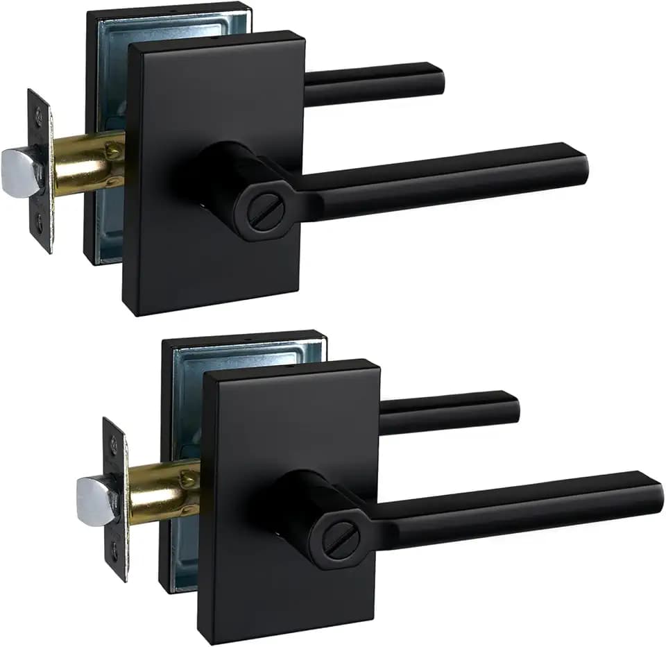 NEWBANG Long Plate Bed and Bath Room Door Lever for Privacy Bathroom and Interior Door Heavy Duty Door Lock Handle in Matte Black Finish，MDC894-DB-BK-2P