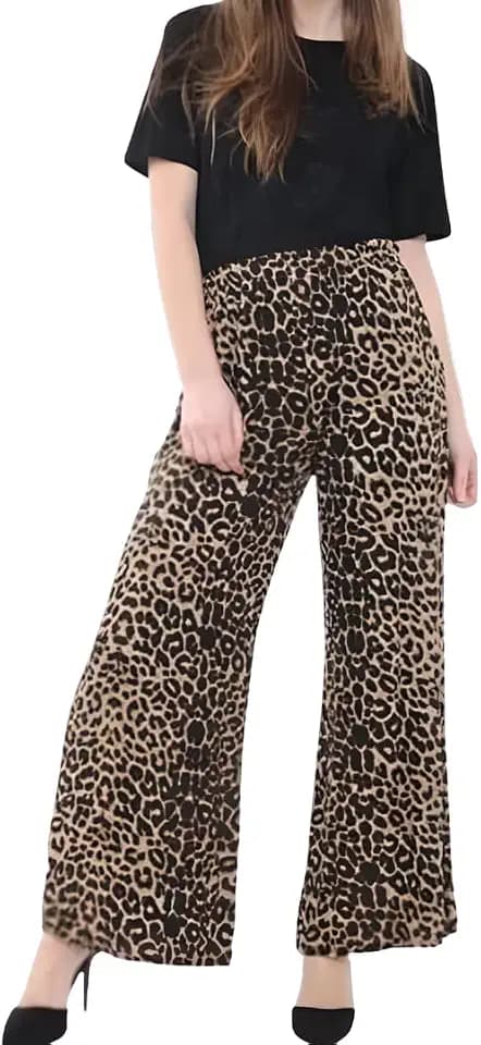 Prime fashions - Women Plain Flared Palazzo – Trousers - Wide Leg Flared Pants – Elasticated Waist – Casual Wear