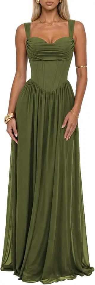 Celeste Women's Milkmaid Faux Corset Formal A-Line Maxi Dress