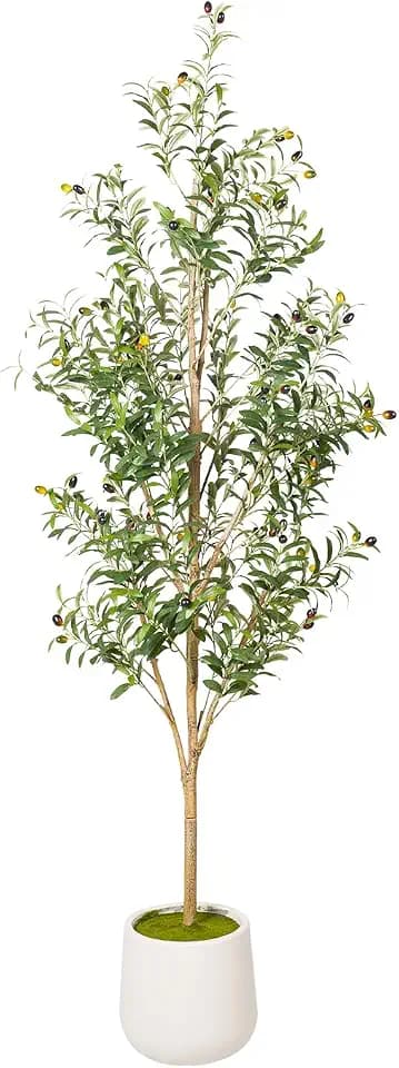 Artificial Olive Tree with White Pot - 6FT Faux Tree for Home Decor.