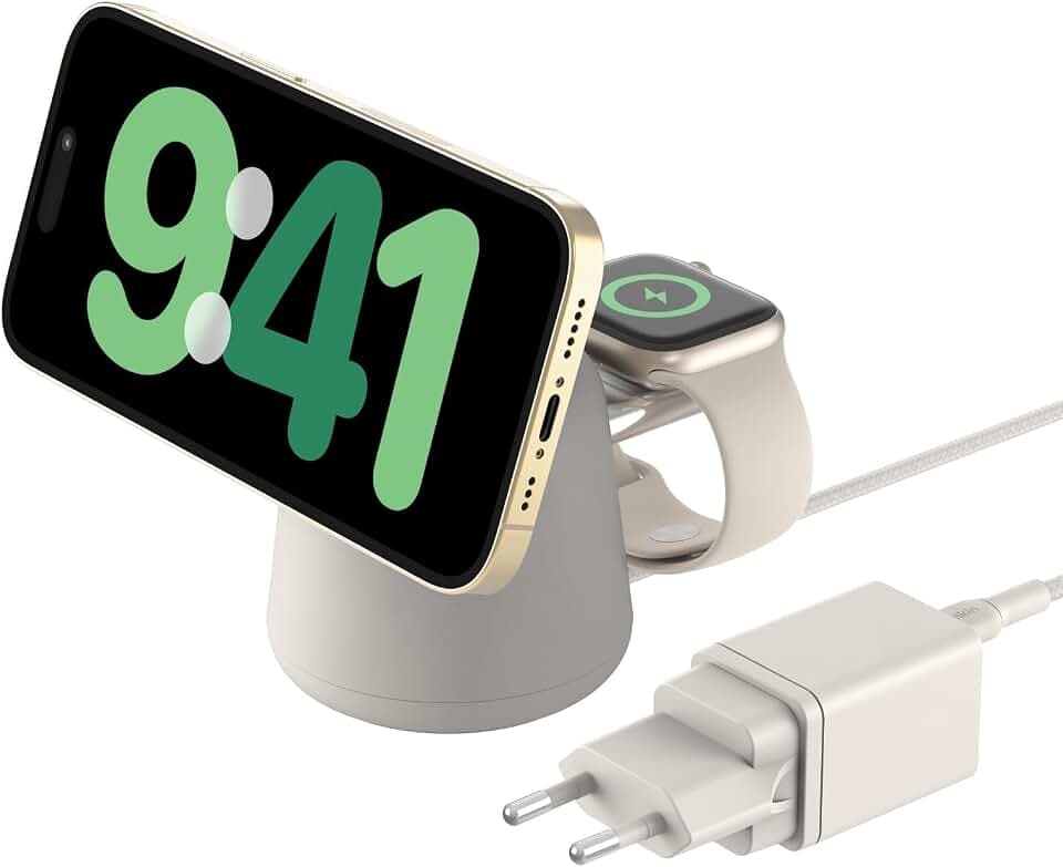 Belkin BoostCharge Pro Kabelloses Ladegerät 2-in-1 mit Qi2, 15 W – Beige