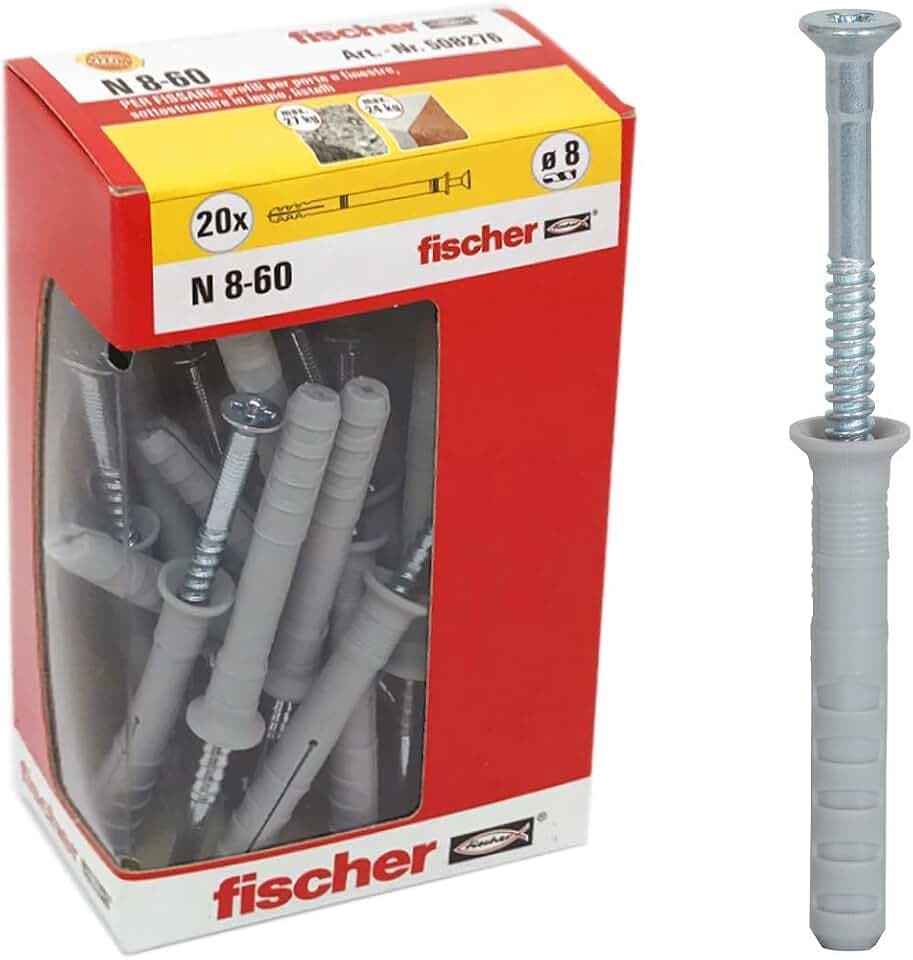 Fischer 508276 Verlängerungsdübel mit Batterie, Schlagbefestigung mit vormontiertem Nagel für Voll, Halbvoll und Beton, Grau, 8 x 60 mm