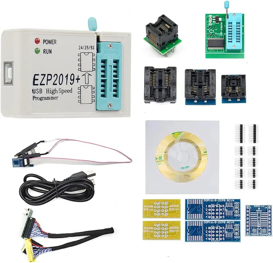 Hailege EZP2019+ Upgraded High Speed USB SPI Programmer Support EEPROM Flash 24 25 93 25 BIOS Full Set with 12 Sockets Adapters WIN7&WIN8