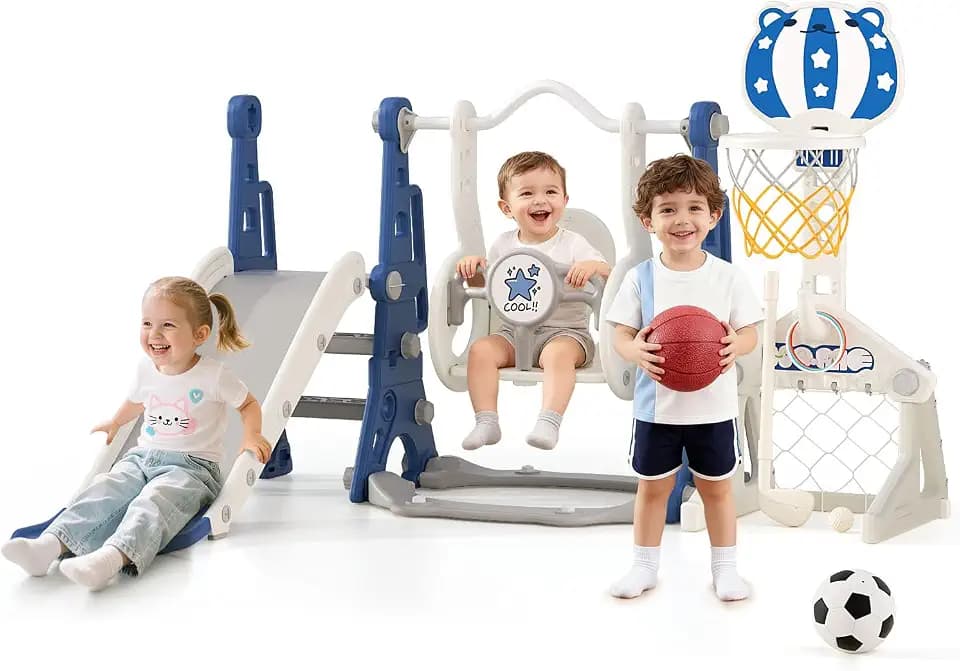 BIERUM Toddler Slide & Swing Set, 6-in-1 Baby Slide for Indoor/Outdoor