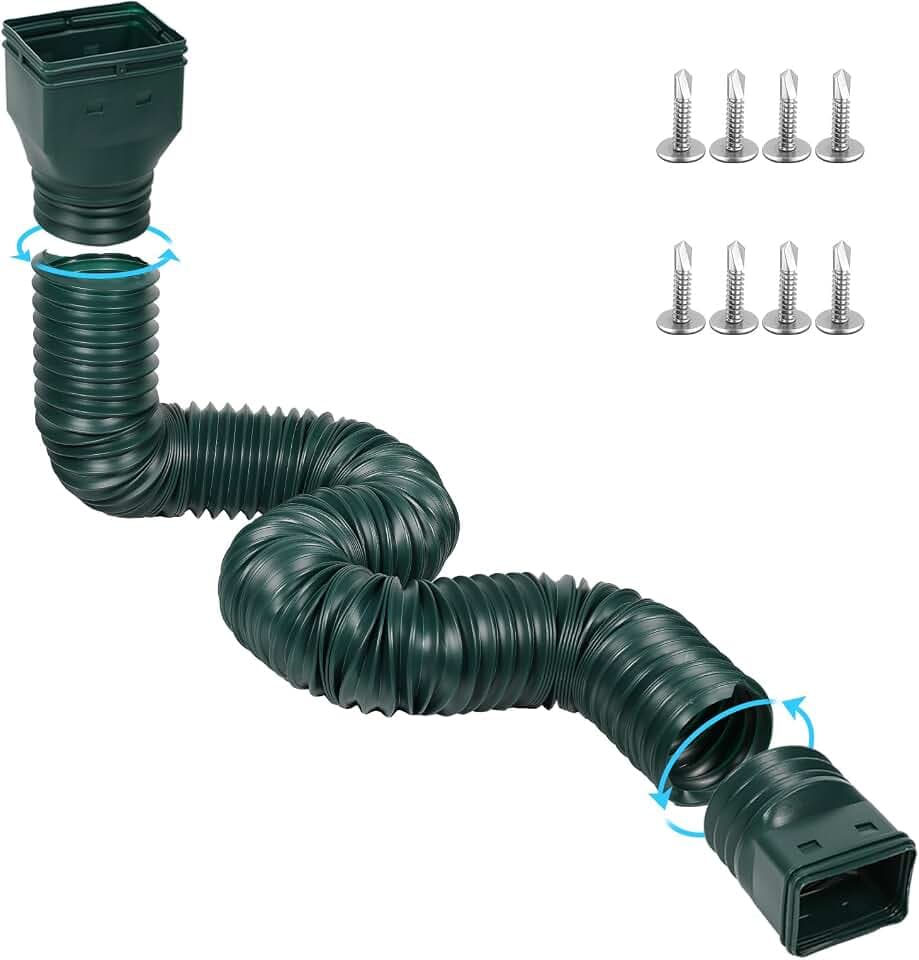 plusgutter 11.5ft Long Gutter Downspout Extensions Flexible, 4" Diameter Drain Downspout Extender, Down Spout Drain Extender for Rainwater Drainage, Extendable from 2.6ft to 11.5ft(Green)