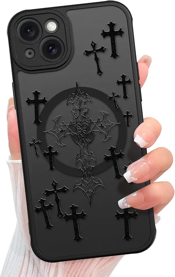 KANGHAR Magnetic Designed for iPhone 15 Case, Goth Black Cross