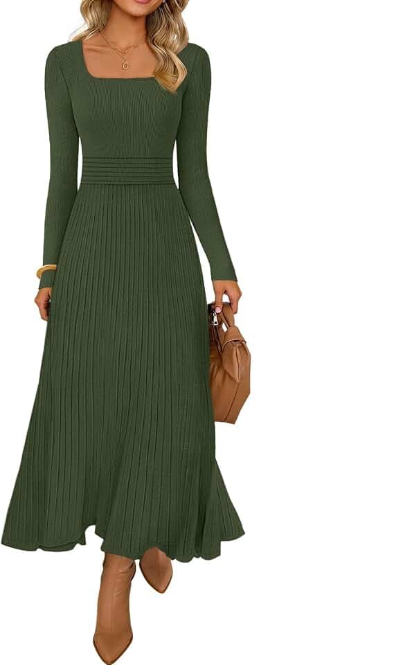 MEROKEETY Women's Sweater Dress Fall Winter Church Midi Dresses