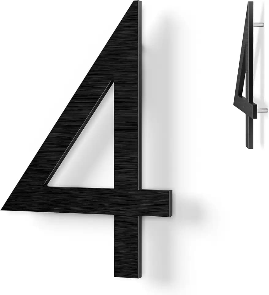 House Numbers for Outside – 8 Inch Number 4, Easy to See from Street, Floating/Standoff Mount, Metal, Modern Design for Front Door, Garage, Mailbox, Gate, Street-Facing Door