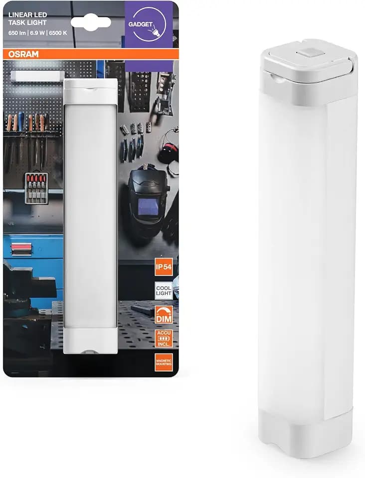 Osram LINEAR LED TASKLIGHT Mobile Leuchte, 6,9W, 650lm, 200mm, tagelichtweiß mit 6500K, dimmbar per Touch-Schalter, batteriebetrieben, USB-Ladekabel, lange Lebensdauer, für Innen- und Außenräume
