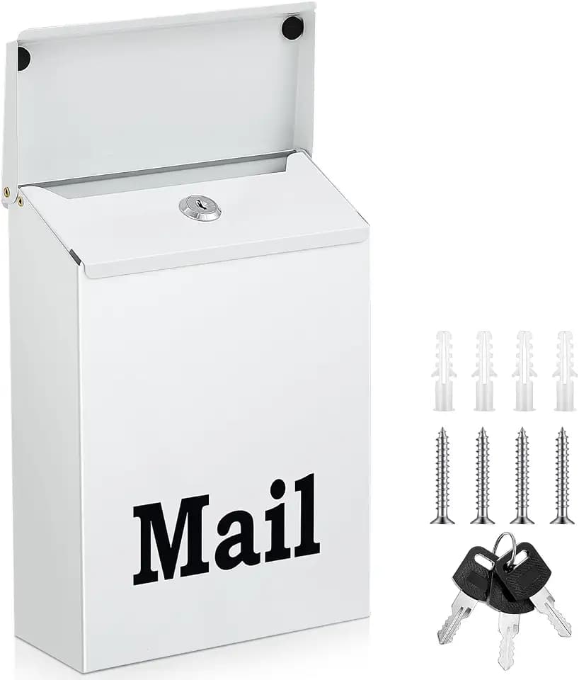 MorningRo Wall Mailbox with Lock, White, 10 x 7 x 3 Inch