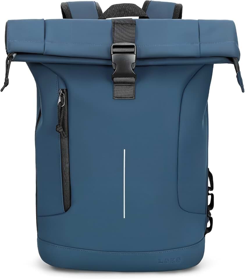 Rolltop Rucksack Herren Damen, Wasserdicht Laptop Schulrucksack mit 17 Zoll Laptopfach, Groß Reiserucksack Travel Business Backpack Daypack für Reisen, Arbeit, Uni Schule-Blau