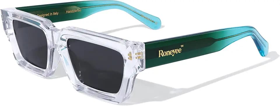 Roneyee Rectangle Sunglasses Men Women Trendy Retro Sunglass UV Protection Fashion Acetate Stylish Square