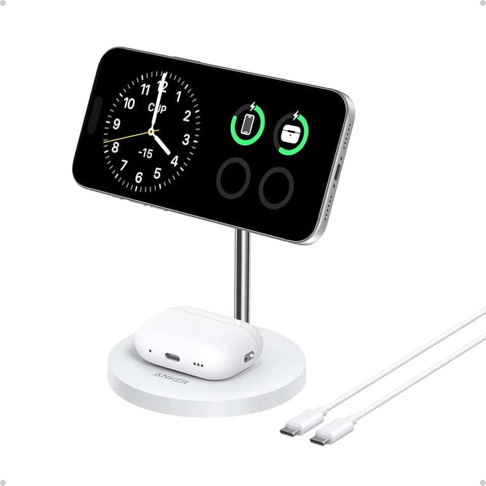 Anker MagGo 15W Magsafe Ladegerät kompatibel, 2-in-1 Induktive Ladestation