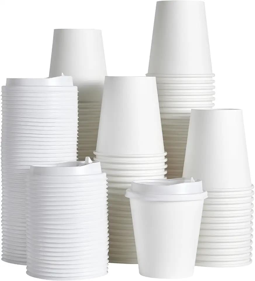 JOLLY PARTY 100 Pack 10 oz Disposable Paper Coffee Cups with Lids