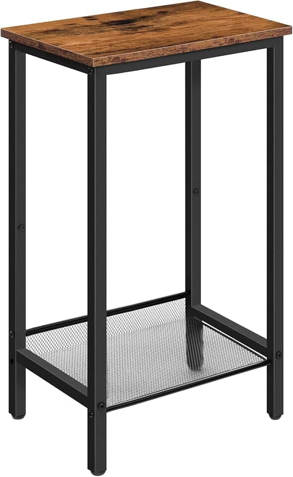 HOOBRO Beistelltisch Hoch, Telefontisch mit Verstellbarer Netzablage, Schmaler Nachttisch, Sofatisch, 38 x 28 x 73,5 cm, für Büroflur, Wohnzimmer, Industrie-Design, Dunkelbraun EBF03DH01
