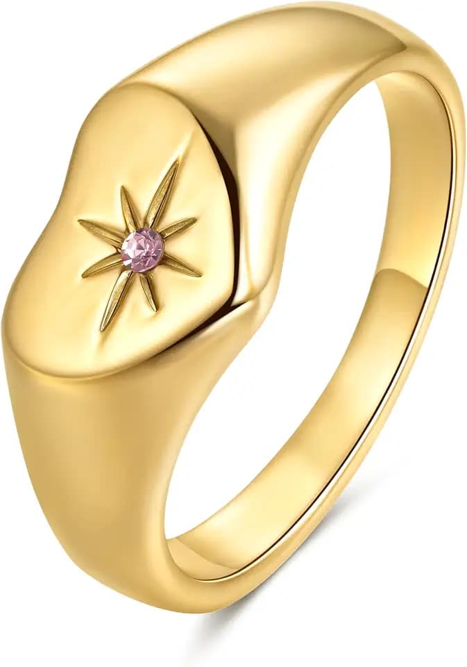 YeGieonr Non Tarnish Gold Rings for Women, Waterproof Gold Signet Ring, 18K Gold Plated Stackable Rings for Everyday Wear
