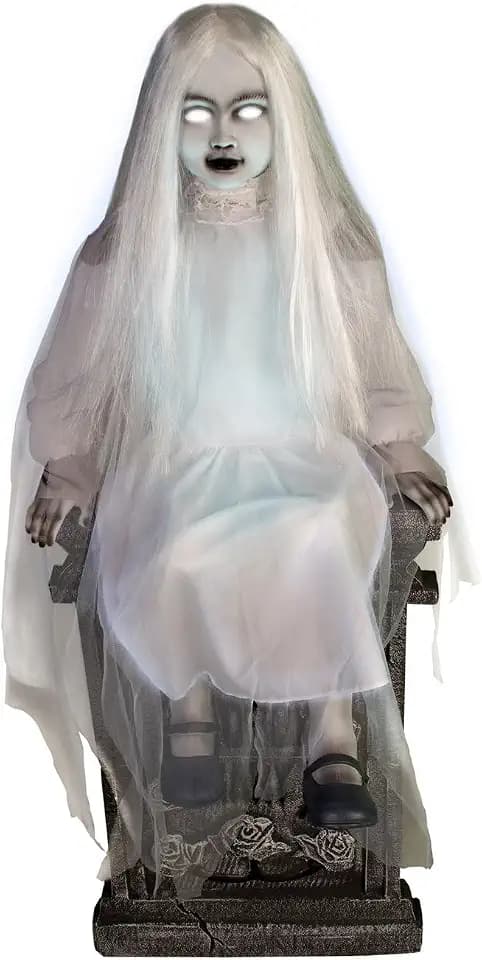 Haunted Hill Farm 4.0-Ft. Sitting Tombstone Girl Animatronic by Tekky