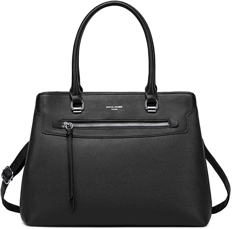 David Jones - Damen Handtasche Elegante - Henkeltasche PU Leder - Stilvolle Schultertasche Shopper Tasche Frau - Klassische Tote Bag Viele Fächer & Taschen - Umhängetasche Alltag Arbeit - Schwarz