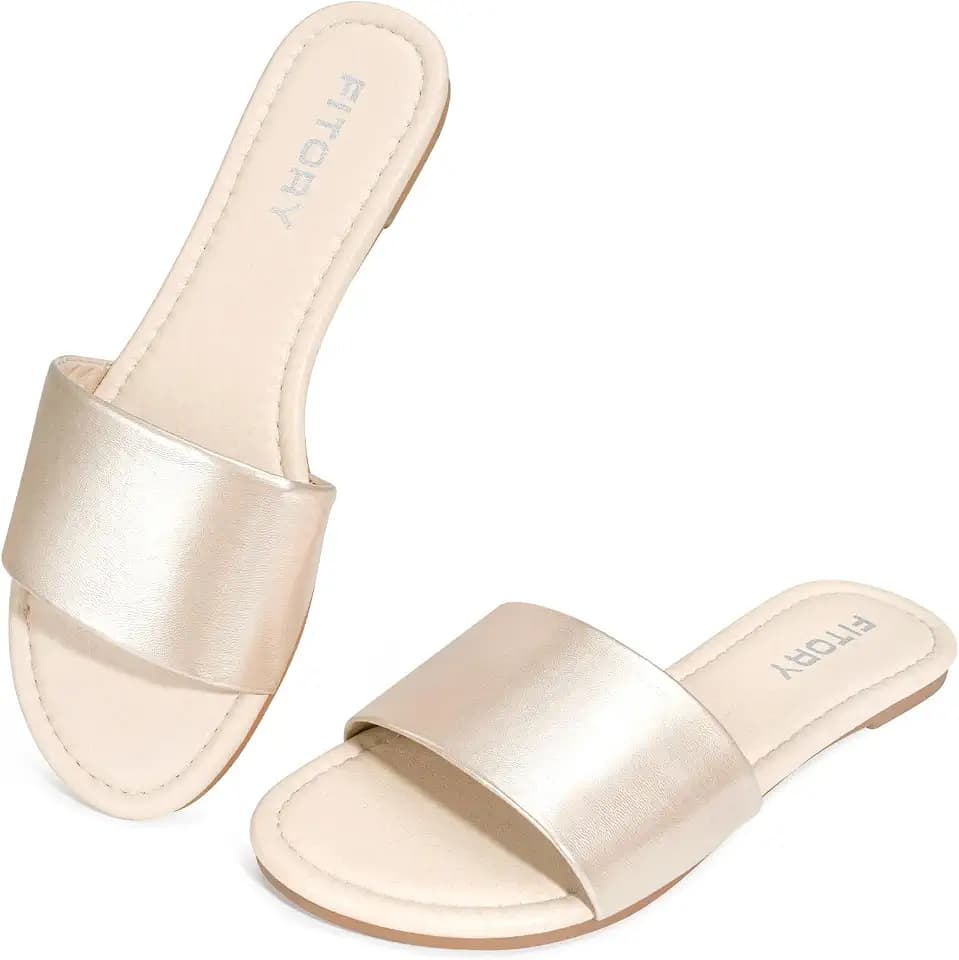 FITORY Women's Slide Sandals Fashion Round Toe with Classic Single Strap