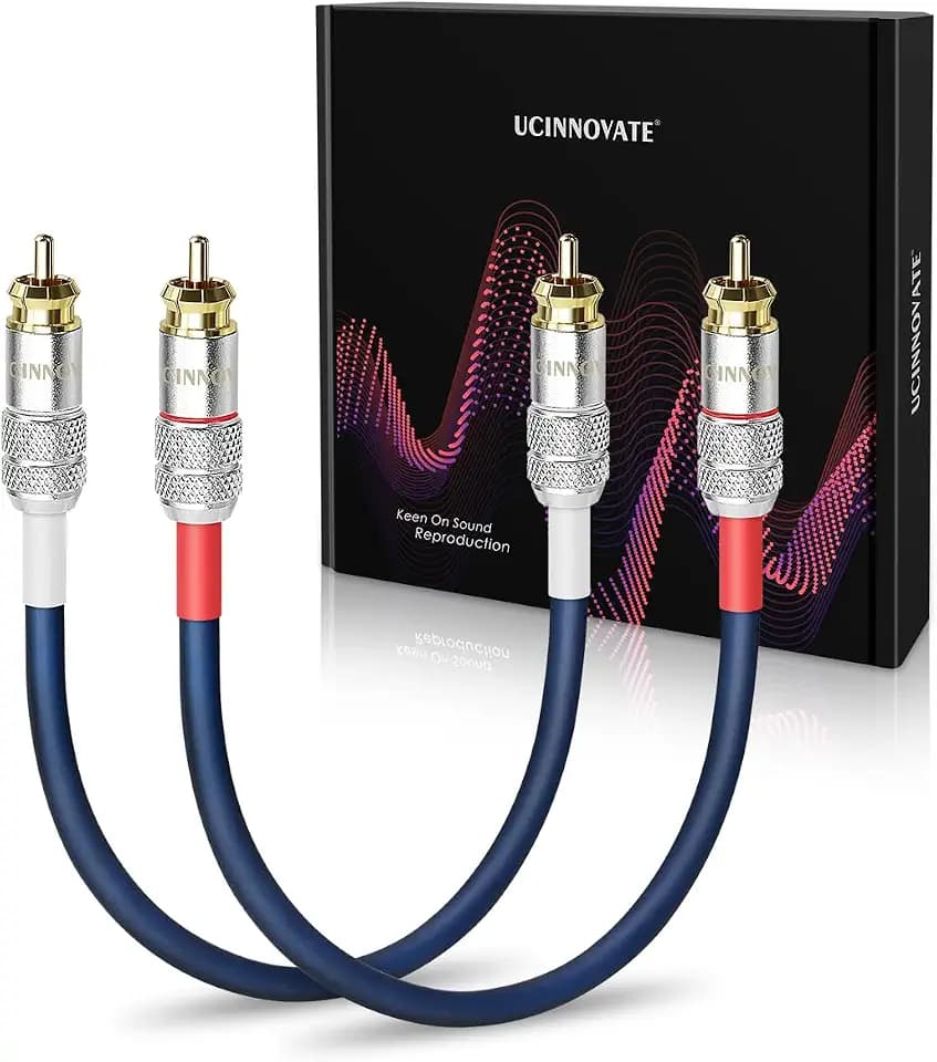 UCINNOVATE RCA Audio Cable for Amplifier, 13 AWG 30cm 2 Pack RCA to RCA Plug Cold Welding Oxygen Free Copper RCA Speaker Cable with Gold-Plated Plug, Heavy-Duty Blue 1FT OFC HiFi for amp Home Theater