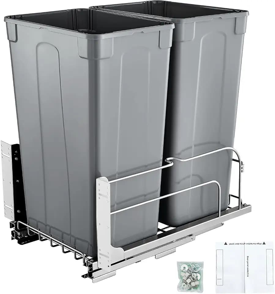 VEVOR ausziehbarer Abfallbehälter (50 Qt x2), doppelter Unterbau-Küchenabfallbehälter, Mülleimer mit Türsatz & Soft-Close-Schieberegler, für Küchenschrank Spüle unter der Theke (grau)