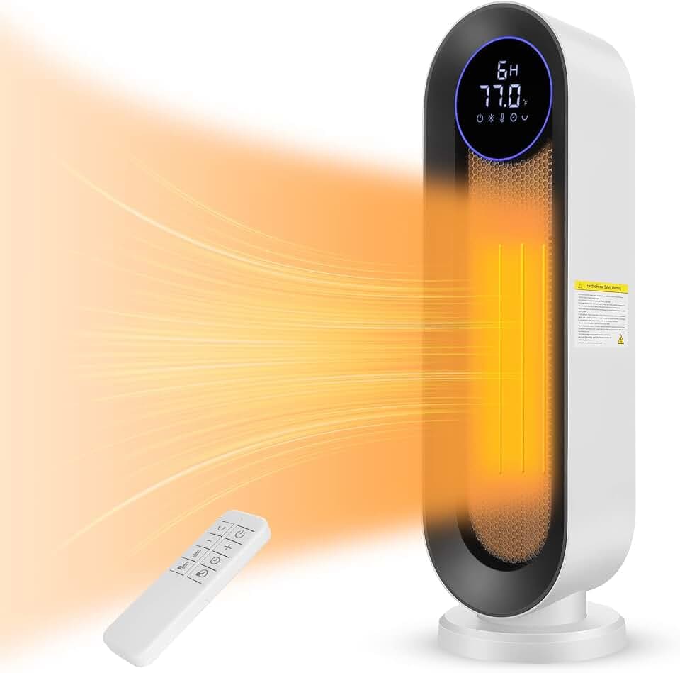 Nictemaw Keramik Heizlüfter, 2000W Energiesparende Elektroheizkörper ECO Elektroheizung mit Thermostat, Fernbedienung, 3 Modi, 12 Std. Timer, 100° Oszillation