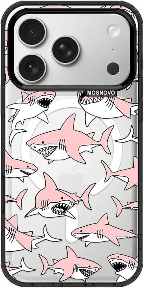 MOSNOVO for iPhone 17 Pro Case for MagSafe, Pink Sharks, Black