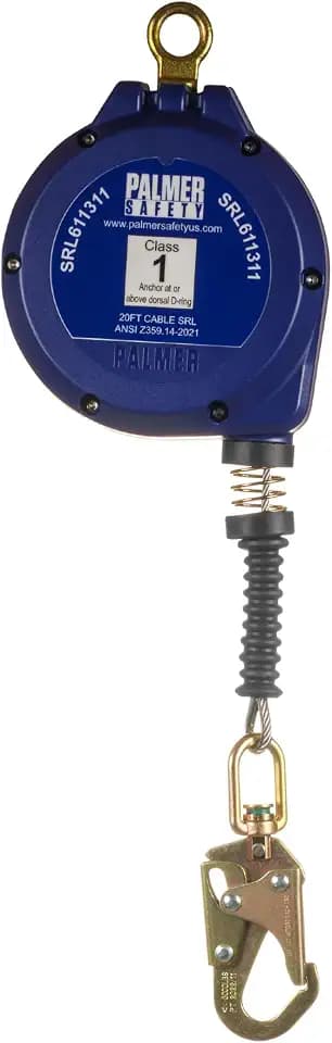 Palmer Safety SRD 20 FT. Self Retracting Lifeline I ANSI Z359.14-2021 Class 1 I SRL Device Swivel Top Galvanized Cable w/Small Steel Snap Hook I Fall Arrest Safety Yoyo