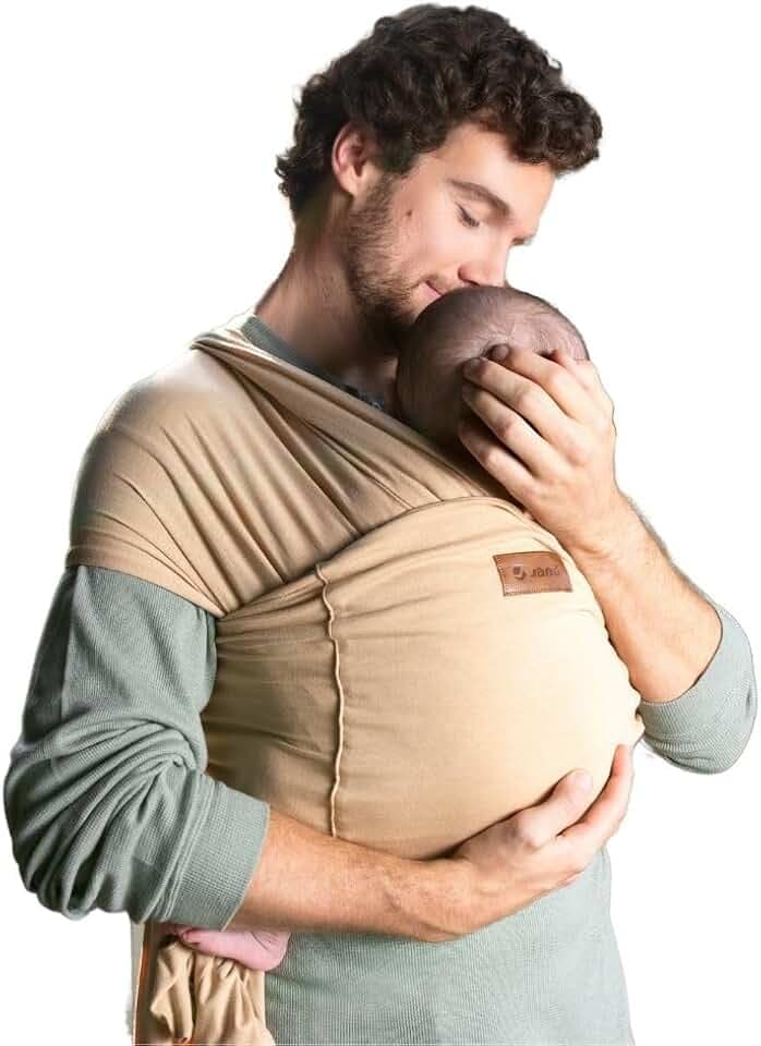 Jané Cocoon Elastisches Tragetuch, Ab Geburt bis 20 kg, 5 m, Känguru-Methode, Ergonomisch, Atmungsaktiv, mit Tasche, Beige
