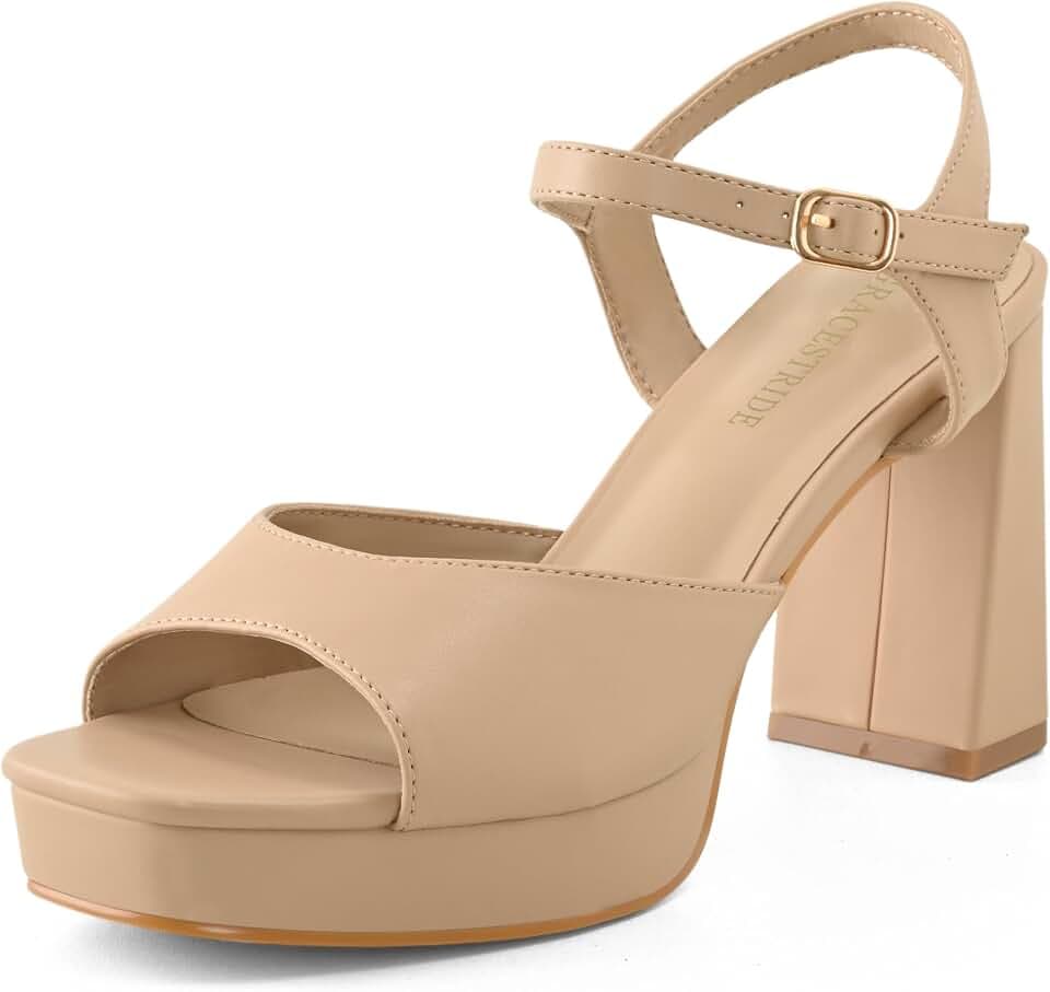 Platform Heels Woven Chunky Block High Heel Sandals Square Open Toe Ankle Strap Dressy Party Vacation Shoes
