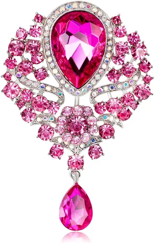 JewelBeauty Large Teardrop Pink Crystal Bouquet Brooch Pin for Women