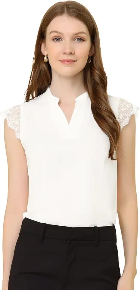 Allegra K Women Office Lace Cap Sleeve Basic Work Blouse