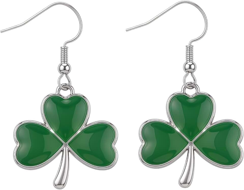 St. Patrick's Day Earrings for Women | Irish Shamrock Lucky Four Leaf Dangle Hoop Earrings | Lovely Gift